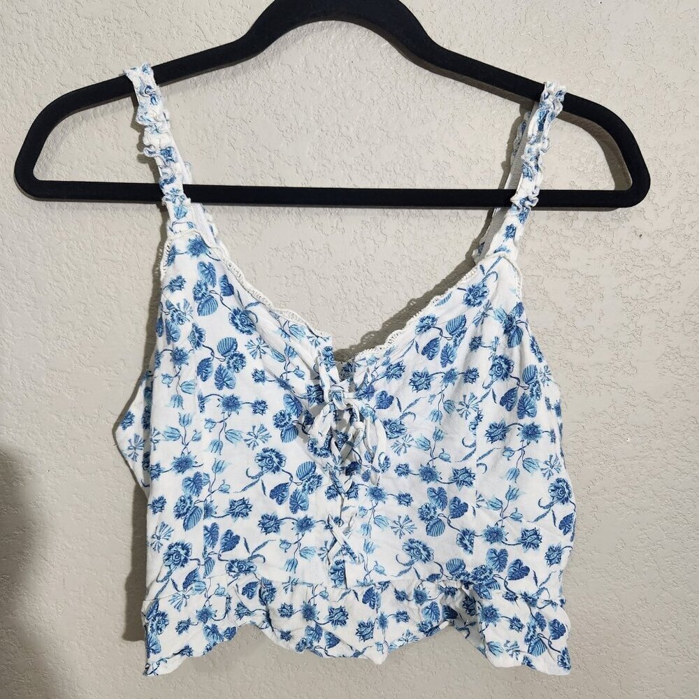 Self Esteem Crop Top Womens XL Juniors Floral Smocked Ruffle Strap Fairy Boho